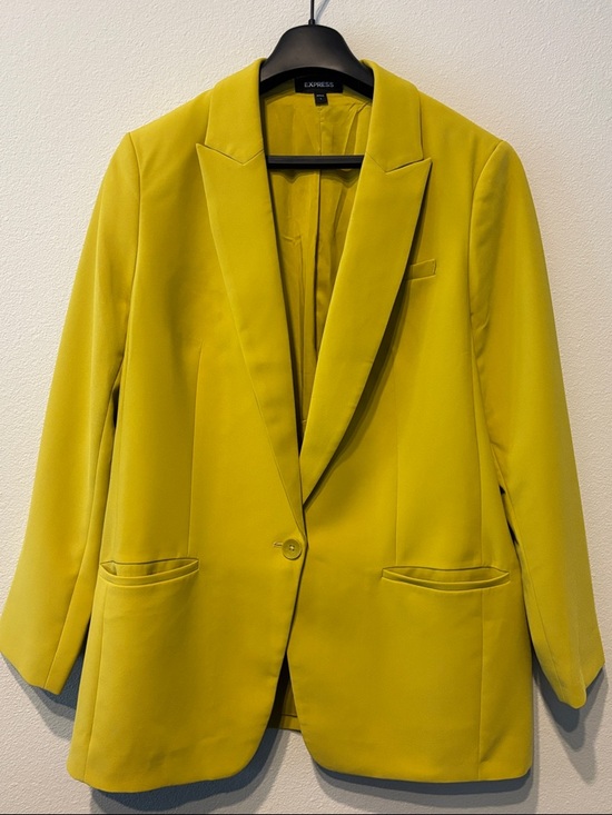 Express Jackets & Blazers - Express Chartreuse Single-Button Oversized Boyfriend Blazer Size L